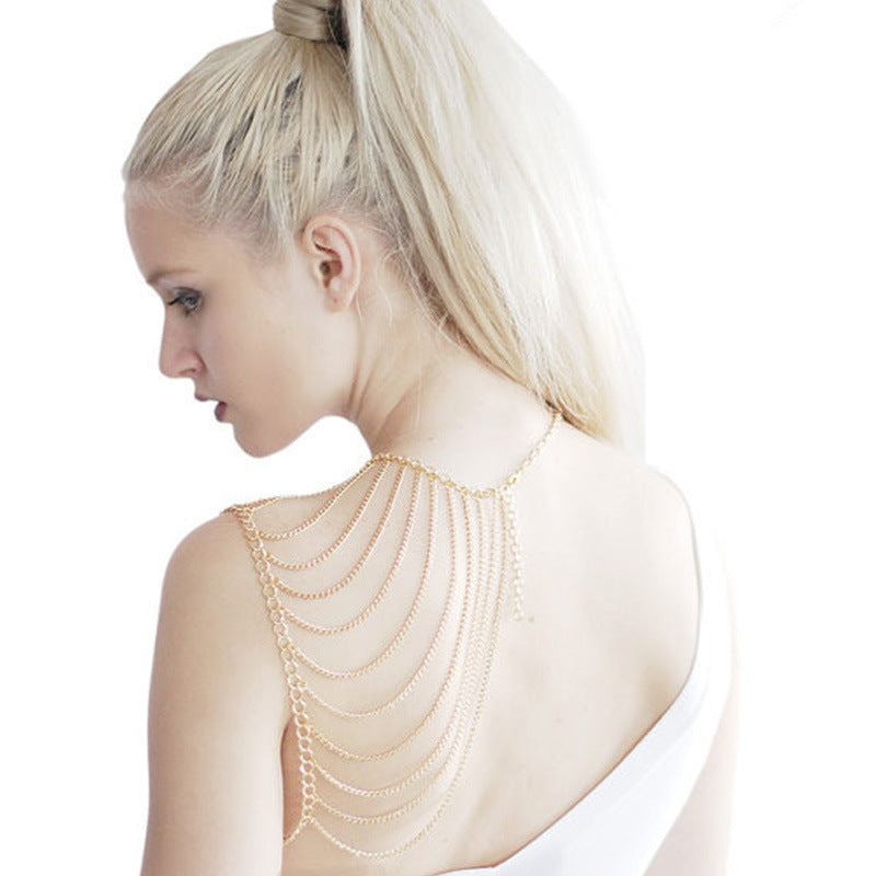 U Shaped Body Chain for Women Cross Chain Alloy Geometric Line Design Electroplated Body Jewelry