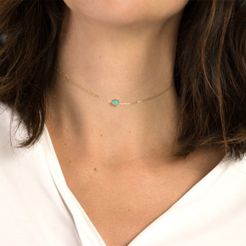 Minimalist Geometric Alloy Necklace with Crystal Pendant for Women Adjustable Length