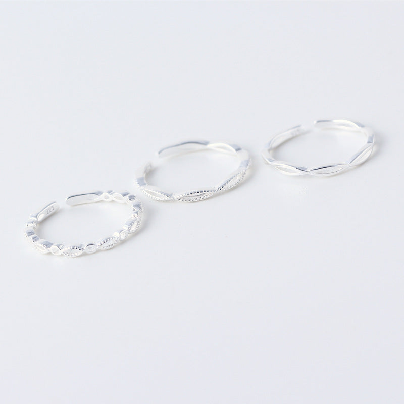 Minimalist 925 Sterling Silver Wave Polished Ring Set for Women