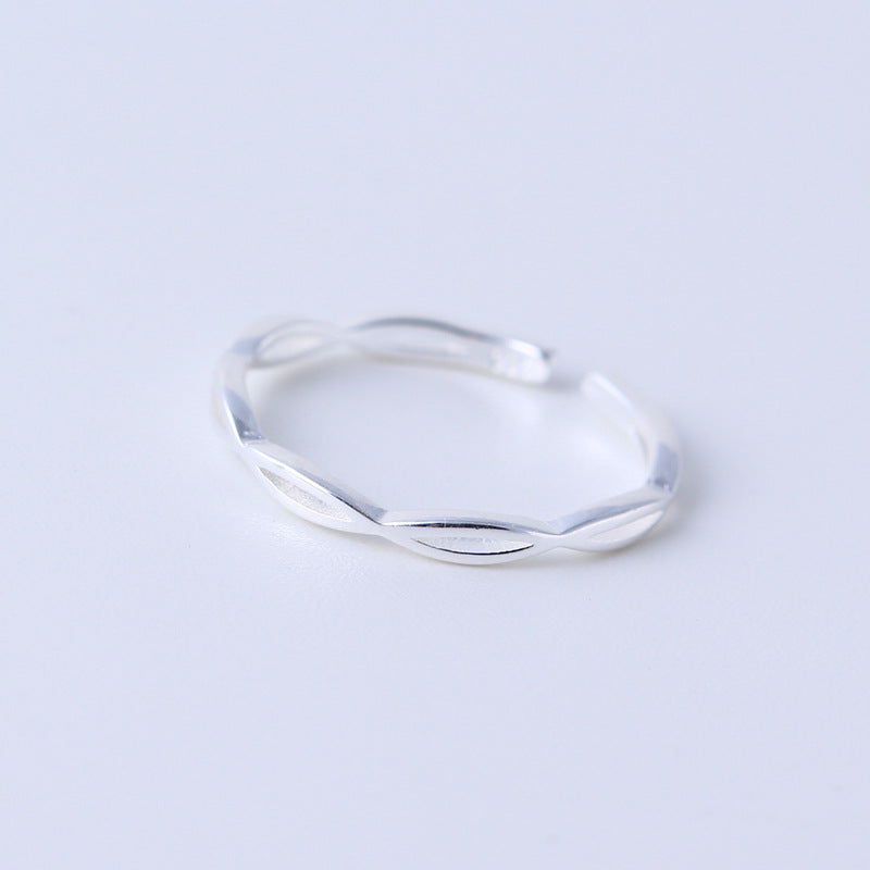 Minimalist 925 Sterling Silver Wave Polished Ring Set for Women