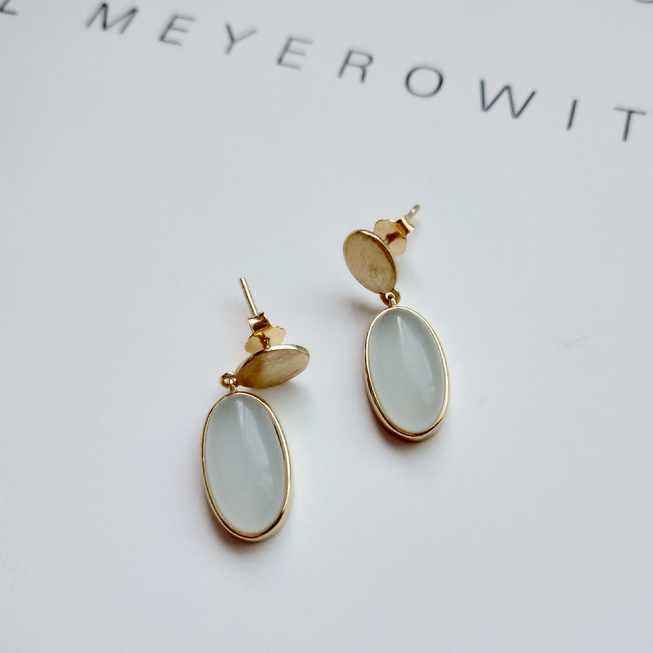 Orecchini Spazzolati Placcati Oro con Gemma Azzurra in Argento Sterling 925 Geometria Minimal Dolce