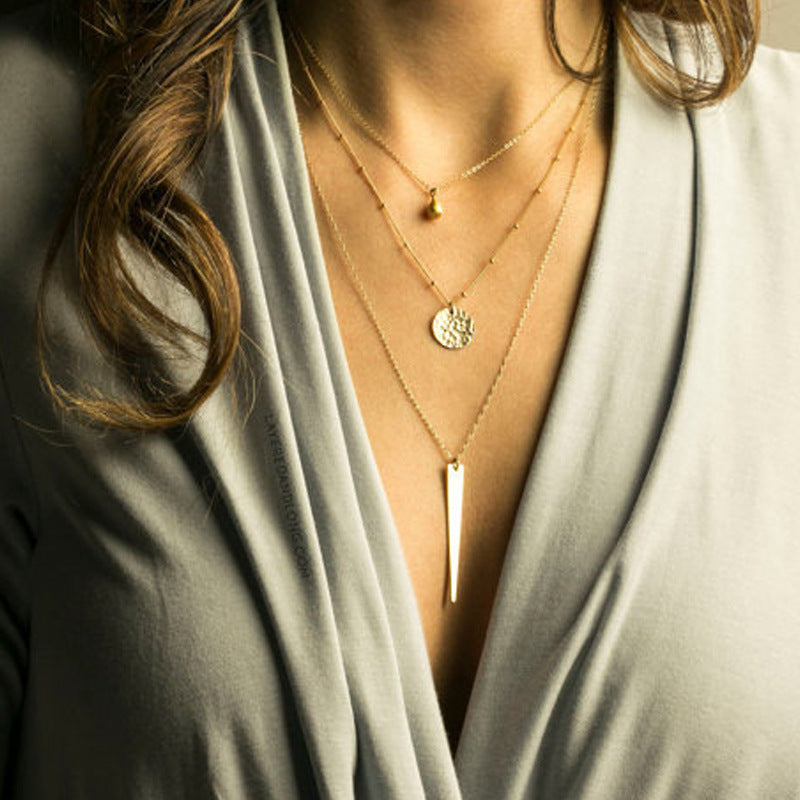 Minimalist Metallic Sequins Irregular Vertical Bar Tassel Multi Layer Necklace for Women