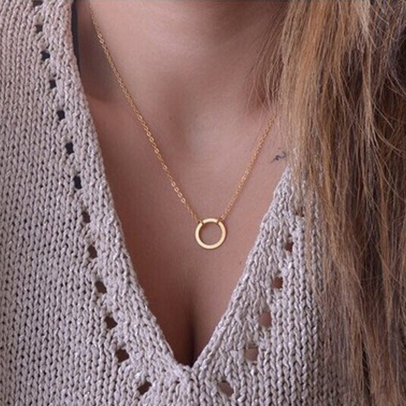 Minimalist Western Geometric Alloy Pendant Necklace for Women with Circular Charm and Regular Chain