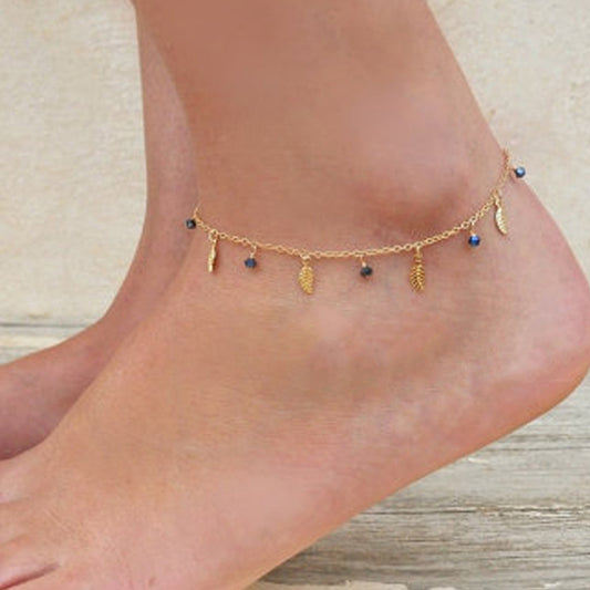Minimalist Western Style Leaf Anklet with Tassel for Women Alloy Summer Foot Jewelry