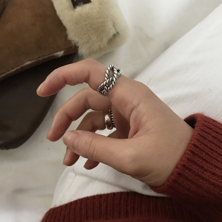 Vintage Minimalist 925 Sterling Silver Geometric Rope Braided Ring