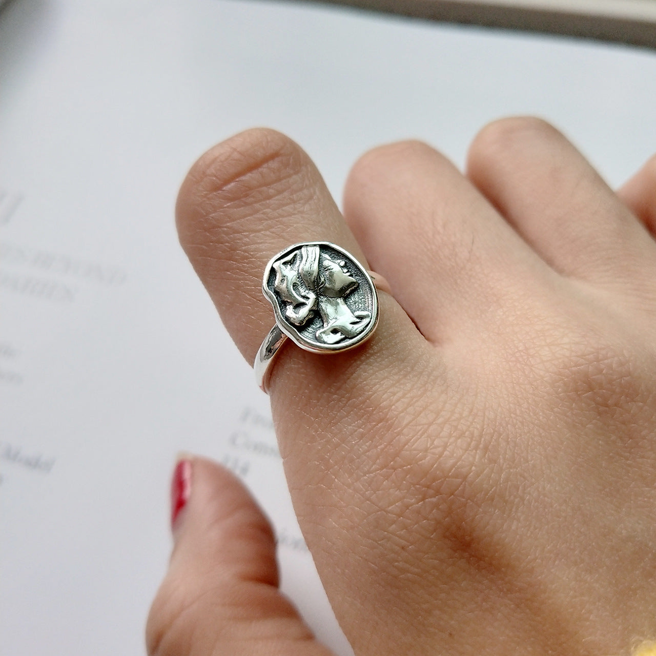 Anillo geométrico de plata de ley 925, vintage, minimalista, artístico, bohemio