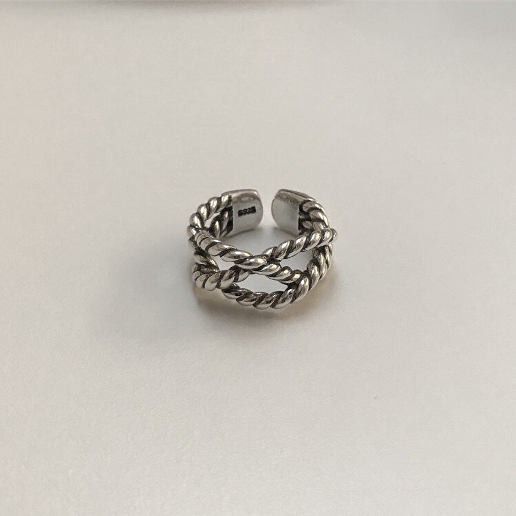 Vintage Minimalist 925 Sterling Silver Geometric Rope Braided Ring