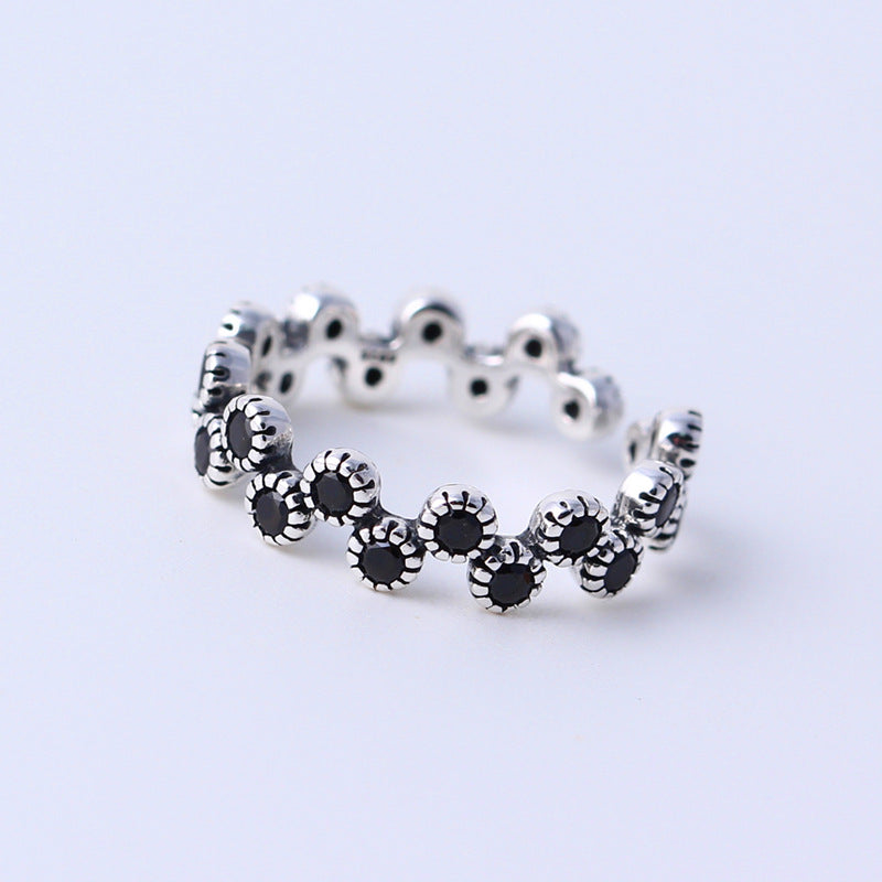 Anello regolabile in argento sterling S925 con onda e zirconi