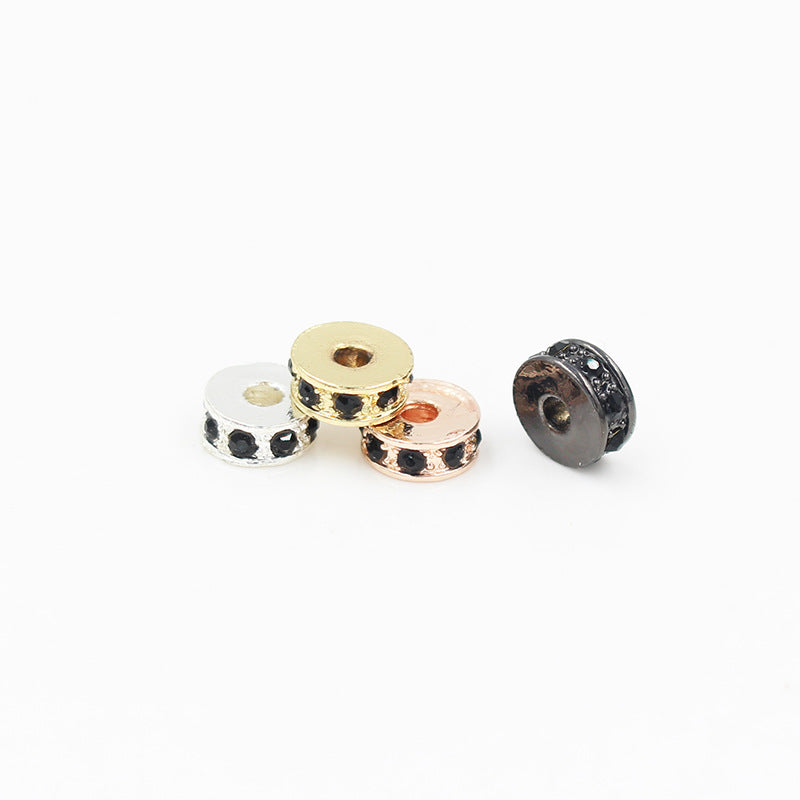 Round Rhinestone Inlaid Alloy Plated Spacer Beads Charm Bar for DIY Bracelet Necklace