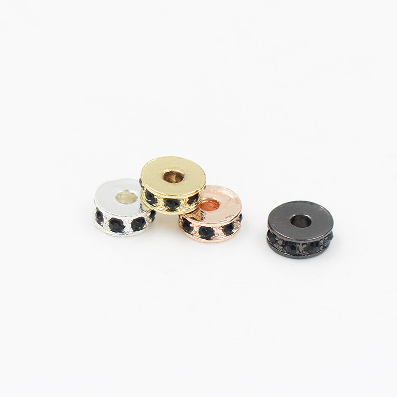 Round Rhinestone Inlaid Alloy Plated Spacer Beads Charm Bar for DIY Bracelet Necklace