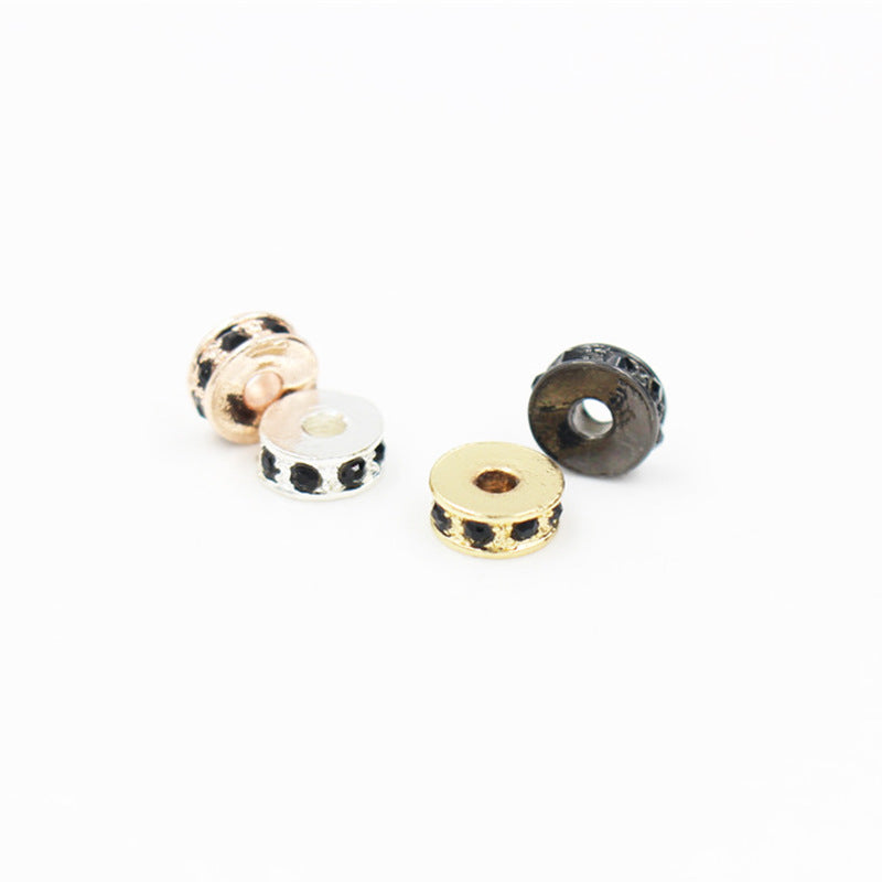 Round Rhinestone Inlaid Alloy Plated Spacer Beads Charm Bar for DIY Bracelet Necklace
