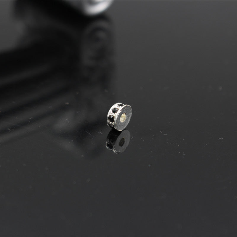 Round Rhinestone Inlaid Alloy Plated Spacer Beads Charm Bar for DIY Bracelet Necklace