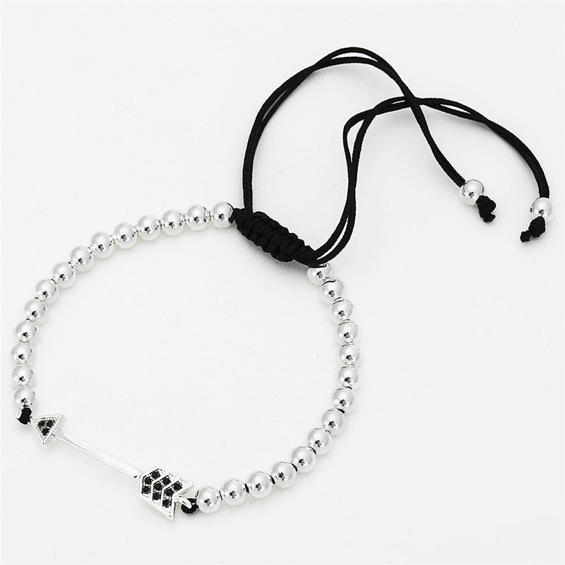 Geometric Brass Pave Cubic Zirconia Arrow Tassel Woven Bracelet