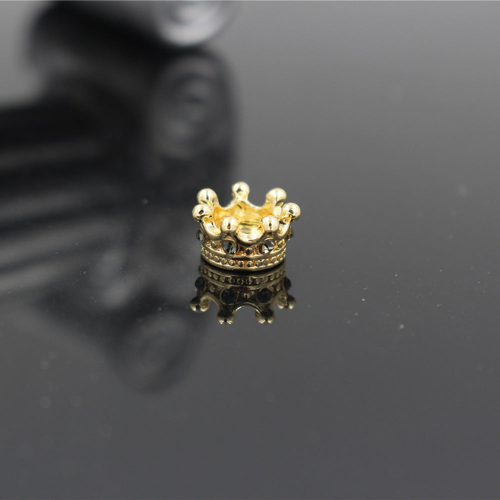 Minimalist Micro Pave Cubic Zirconia Crown Hole Bead Charm Bar Alloy Plated DIY Jewelry Accessories