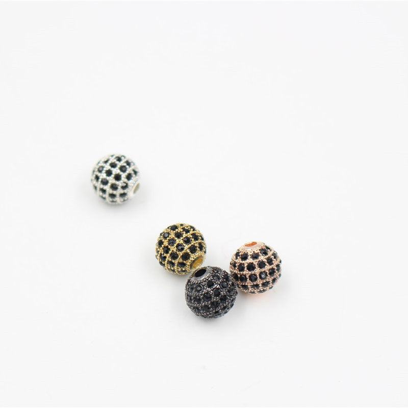 Minimalist Alloy Plated Round Bead with Micro Inlaid Black Cubic Zirconia for DIY Charm Bar