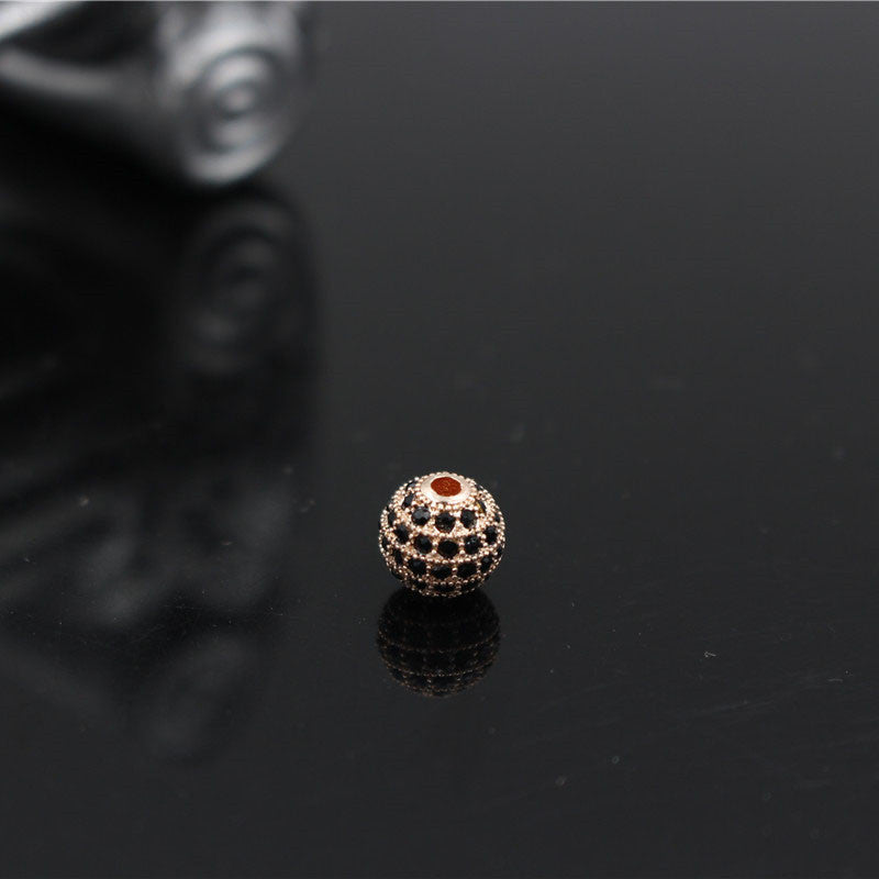 Minimalist Alloy Plated Round Bead with Micro Inlaid Black Cubic Zirconia for DIY Charm Bar