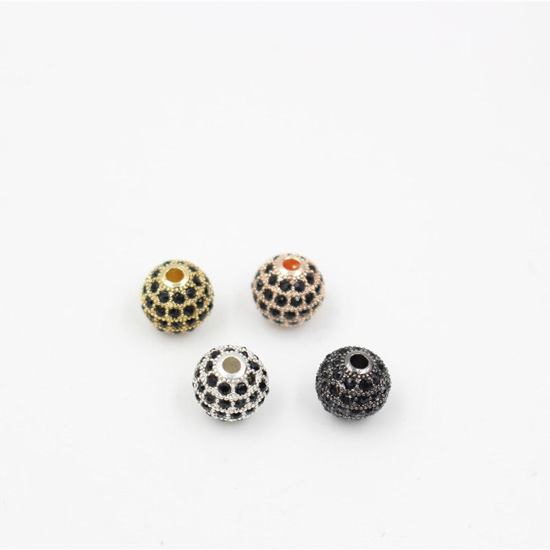 Minimalist Alloy Plated Round Bead with Micro Inlaid Black Cubic Zirconia for DIY Charm Bar