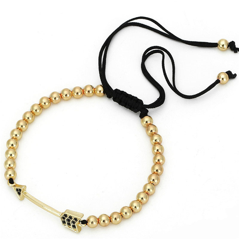 Geometric Brass Pave Cubic Zirconia Arrow Tassel Woven Bracelet