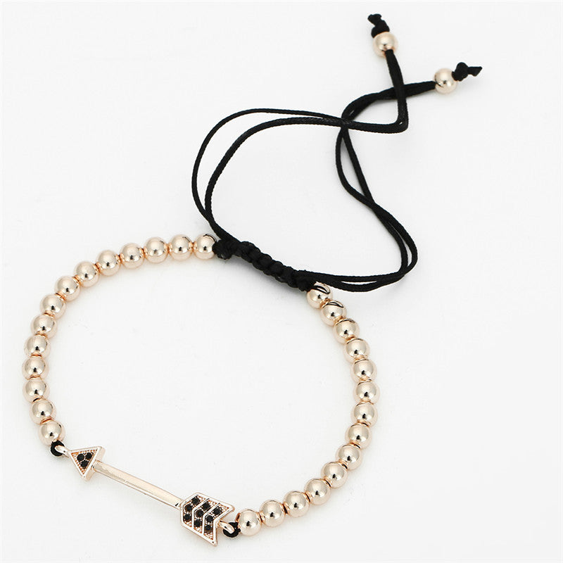 Geometric Brass Pave Cubic Zirconia Arrow Tassel Woven Bracelet