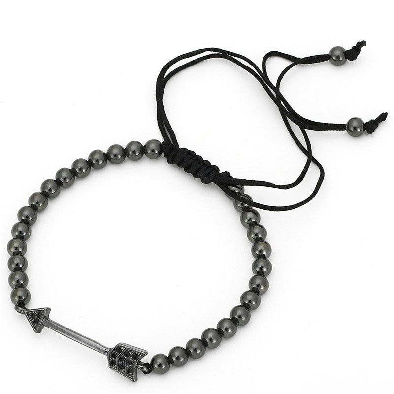 Geometric Brass Pave Cubic Zirconia Arrow Tassel Woven Bracelet