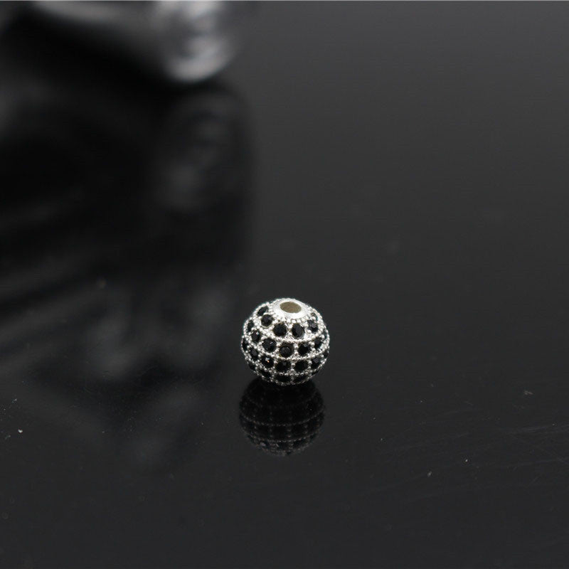Minimalist Alloy Plated Round Bead with Micro Inlaid Black Cubic Zirconia for DIY Charm Bar