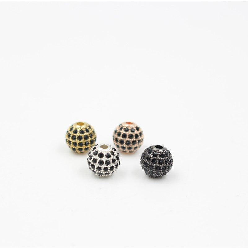 Minimalist Alloy Plated Round Bead with Micro Inlaid Black Cubic Zirconia for DIY Charm Bar