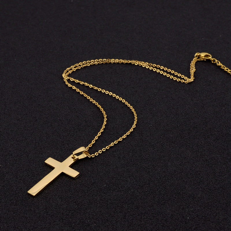Collar con colgante de cruz de acero inoxidable en tono dorado, estilo de moda minimalista