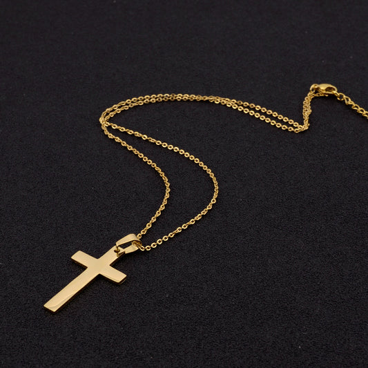 Collana con ciondolo a croce in acciaio inossidabile placcato oro, stile minimalista alla moda
