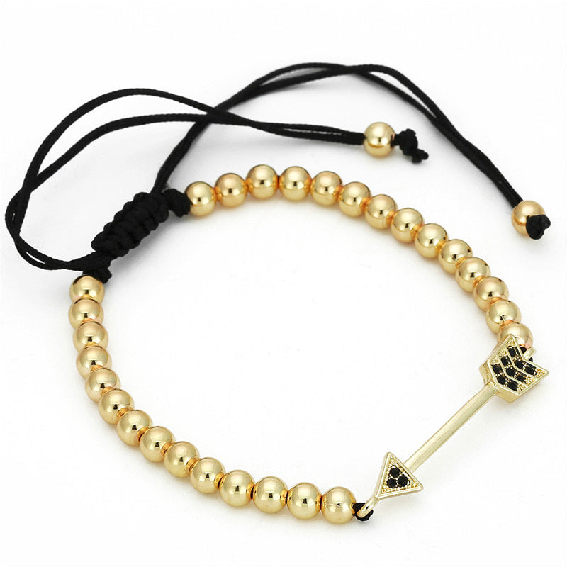 Geometric Brass Pave Cubic Zirconia Arrow Tassel Woven Bracelet