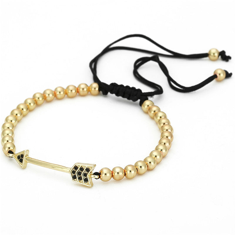 Geometric Brass Pave Cubic Zirconia Arrow Tassel Woven Bracelet