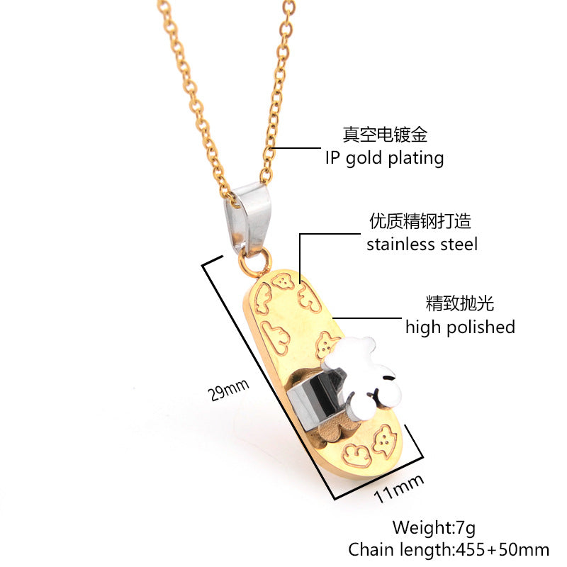 Collana con Pendente a Orsetto in Acciaio Inossidabile Color Oro per Donna Stile Hip Hop Geometrico Catena Regolare Gioielli