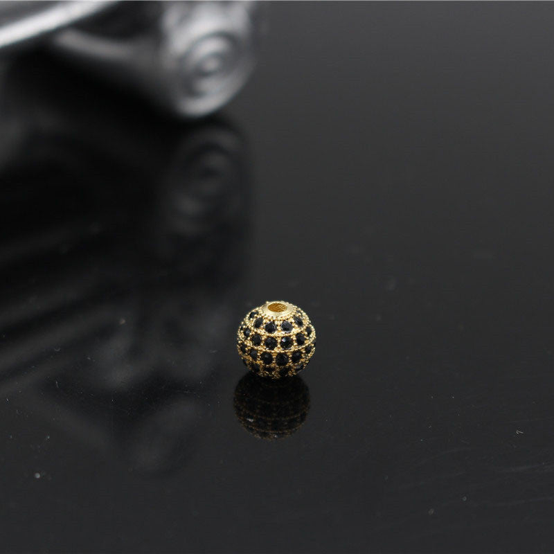 Minimalist Alloy Plated Round Bead with Micro Inlaid Black Cubic Zirconia for DIY Charm Bar