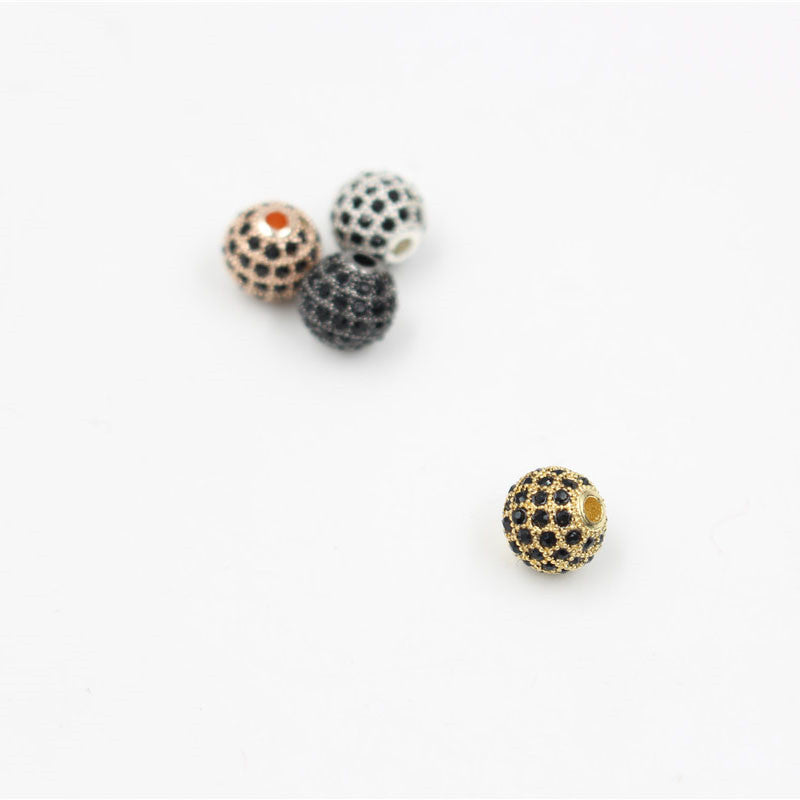 Minimalist Alloy Plated Round Bead with Micro Inlaid Black Cubic Zirconia for DIY Charm Bar