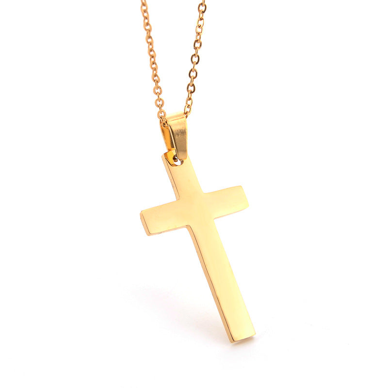 Collar con colgante de cruz de acero inoxidable en tono dorado, estilo de moda minimalista