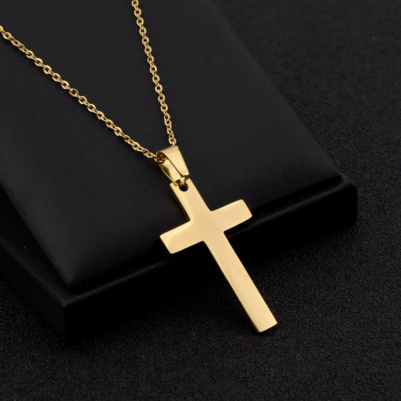 Collar con colgante de cruz de acero inoxidable en tono dorado, estilo de moda minimalista