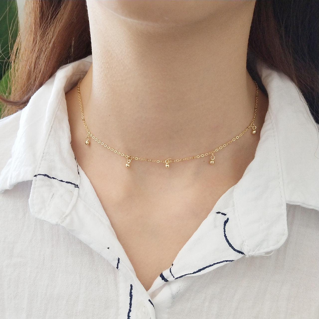 Collana Girocollo di Perline Piccole Geometrica in Argento Sterling 925
