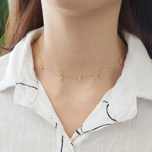 Collana Girocollo di Perline Piccole Geometrica in Argento Sterling 925
