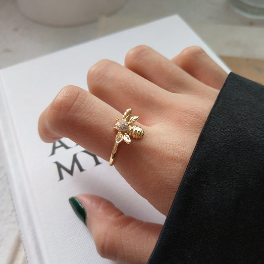 Sweet 925 Sterling Silver Plated Bee Animal Ring Open Adjustable