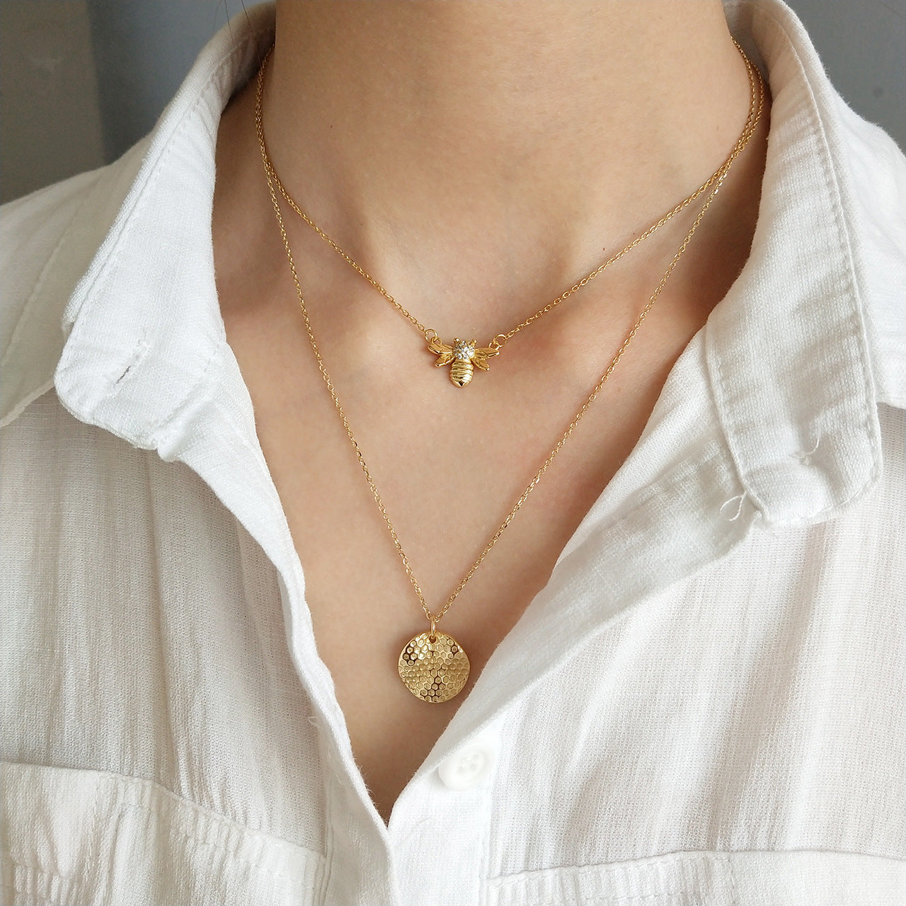 Geometric Bee 925 Sterling Silver Gold Plated Necklace for Women