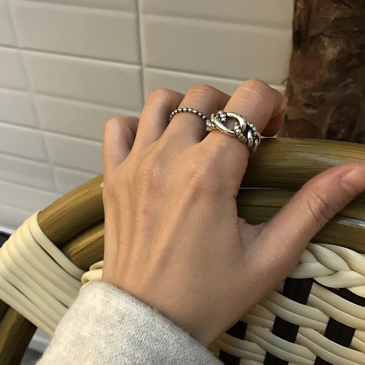 Vintage Minimalist 925 Sterling Silver Geometric Rope Braided Ring