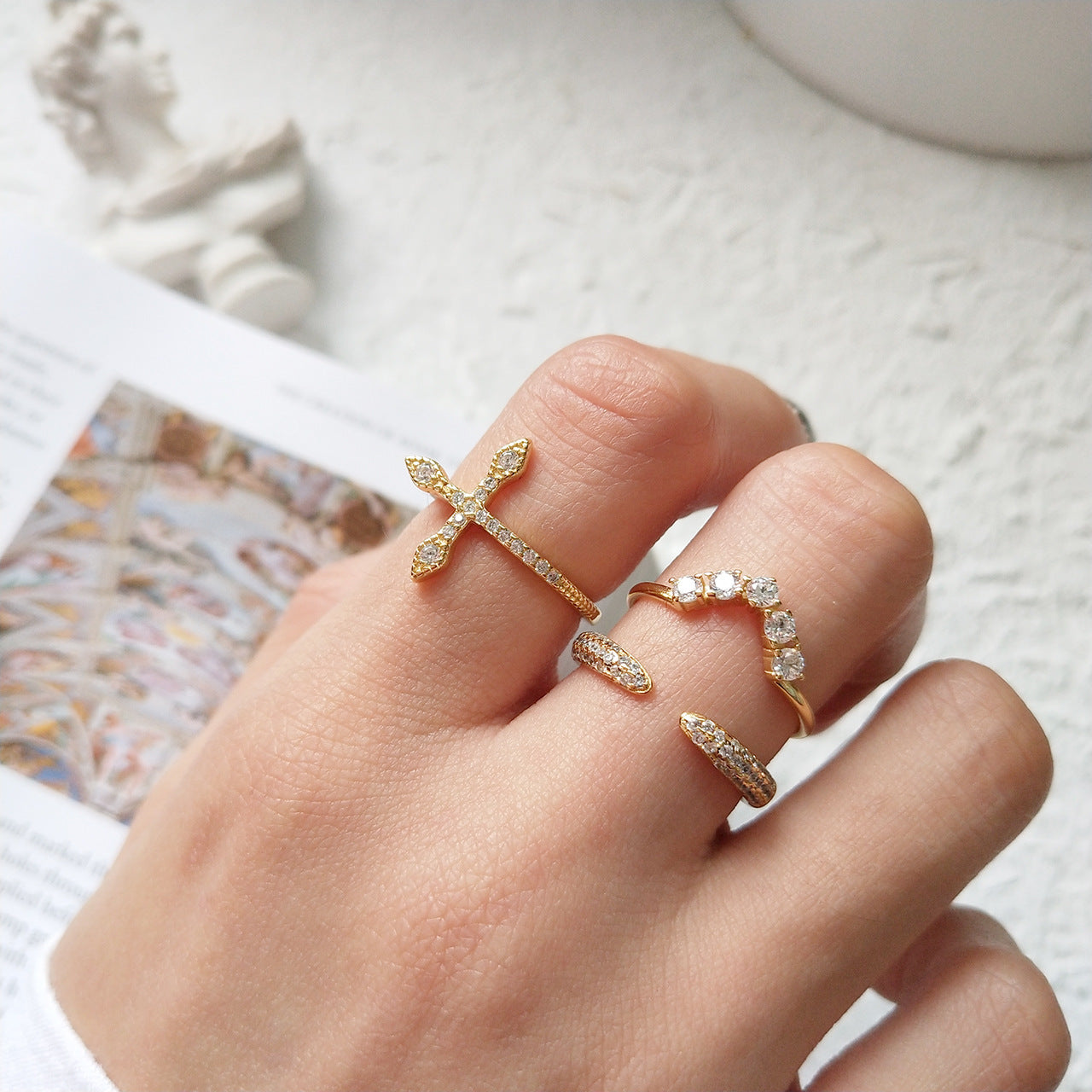 Minimalist Sweet Geometric Micro-Inlaid Cubic Zirconia 925 Sterling Silver Plated Open Ring