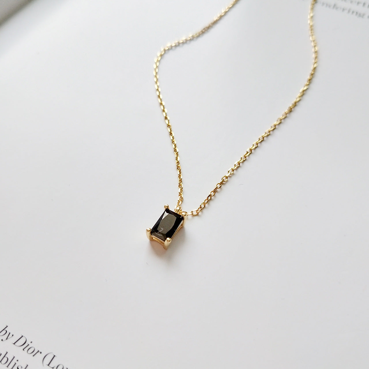 925 Sterling Silver Black Diamond Rectangle Geometric Short Necklace