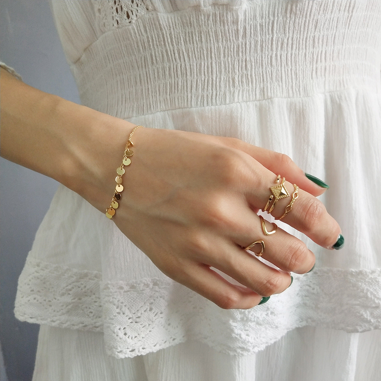 S925 Sterling Silver Geometric Gold-Tone Bracelet for Women