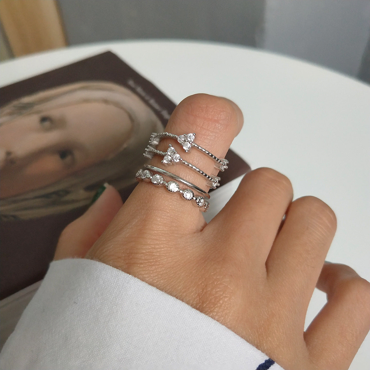 Minimalist 925 Sterling Silver Star Plated Ring with Cubic Zirconia for Women