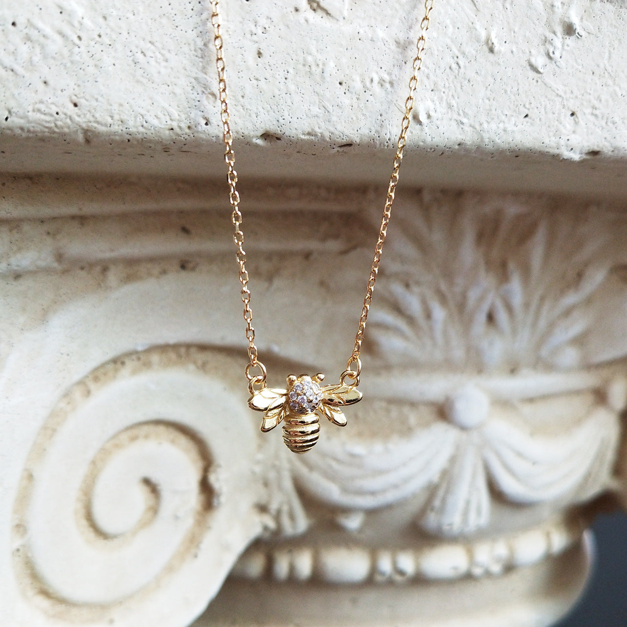 Geometric Bee 925 Sterling Silver Gold Plated Necklace for Women