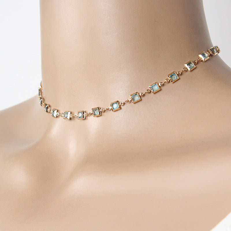 Geometric Gemstone Inlay Plated Alloy Necklace