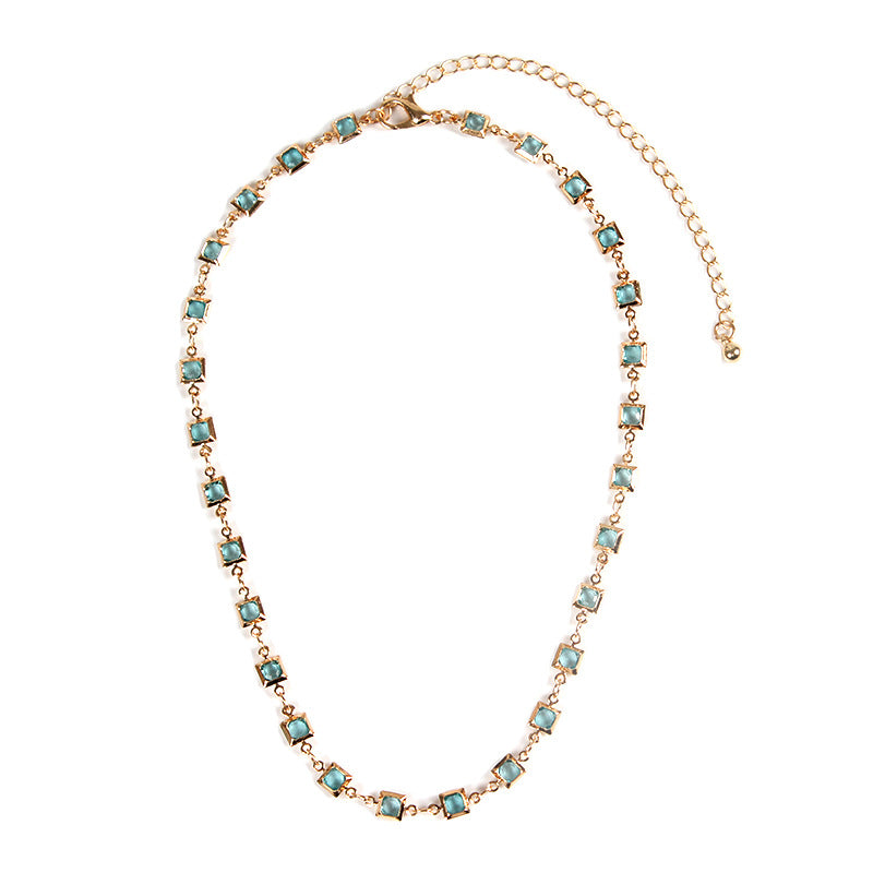 Geometric Gemstone Inlay Plated Alloy Necklace