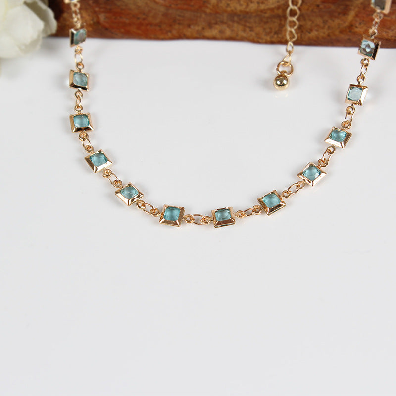 Geometric Gemstone Inlay Plated Alloy Necklace