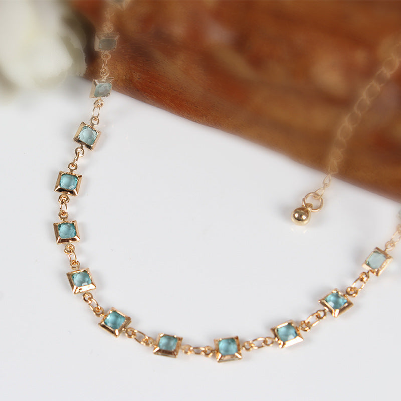 Geometric Gemstone Inlay Plated Alloy Necklace