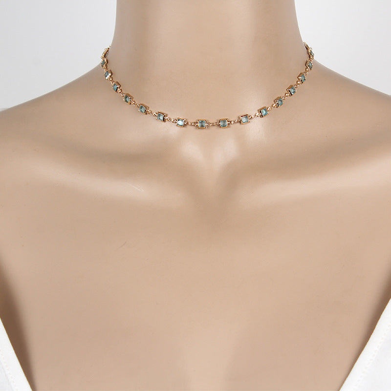 Geometric Gemstone Inlay Plated Alloy Necklace